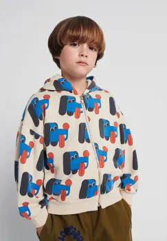 Bobo Choses hanorac de bumbac pentru copii Doggy Mate culoarea bej, cu gluga, cu imprimeu, 225AC049 imagine