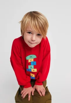 Bobo Choses hanorac de bumbac pentru copii Hopscotch culoarea rosu, cu imprimeu, 225AC036 imagine