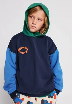 Bobo Choses hanorac de bumbac pentru copii Tic Tac Toe culoarea bleumarin, cu gluga, cu imprimeu, 225AC048 imagine