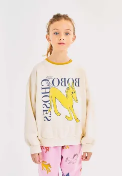 Bobo Choses hanorac de bumbac pentru copii Wonder Horse culoarea bej, cu imprimeu, 224AC038 imagine