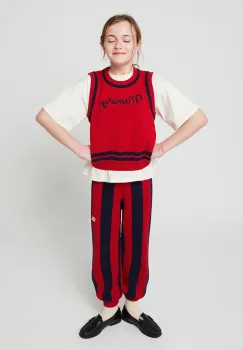 Bobo Choses pantaloni de bumbac pentru copii Striped culoarea rosu, cu imprimeu, 225BC010 imagine