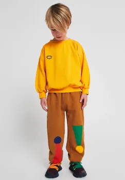 Bobo Choses pantaloni de trening din bumbac pentru copii Chess Pawn culoarea maro, cu imprimeu, 225AC068 imagine