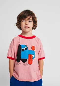 Bobo Choses tricou de bumbac pentru copii Doggy Mate culoarea roz, cu imprimeu, 225AC002 imagine