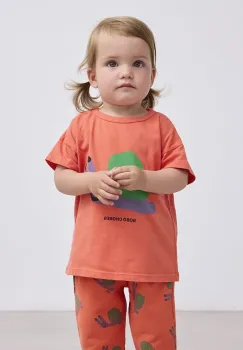 Bobo Choses tricou din bumbac pentru bebelusi Funny Snail culoarea portocaliu, cu imprimeu, 125AB012 imagine