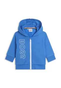 BOSS bluza bebe culoarea albastru marin, cu gluga, cu imprimeu imagine