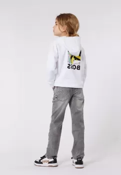BOSS bluza copii culoarea alb, cu gluga, cu imprimeu imagine