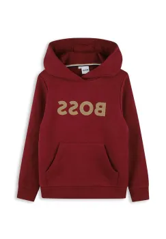 BOSS bluza copii culoarea bordo, cu gluga, cu imprimeu, J51187 imagine