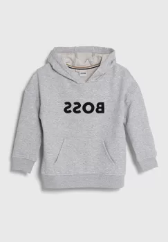 BOSS bluza copii culoarea gri, cu gluga, cu imprimeu imagine