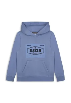 BOSS bluza copii culoarea gri, cu gluga, cu imprimeu, J51194 imagine