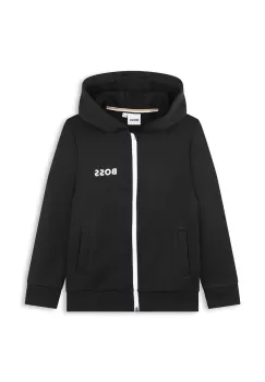 BOSS bluza copii culoarea negru, cu gluga, neted imagine
