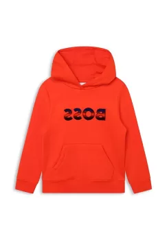 BOSS bluza copii culoarea rosu, cu gluga, cu imprimeu imagine