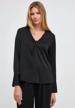 BOSS bluza de matase culoarea negru, neted imagine