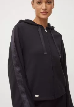 BOSS bluza femei, culoarea negru, cu gluga, cu imprimeu imagine