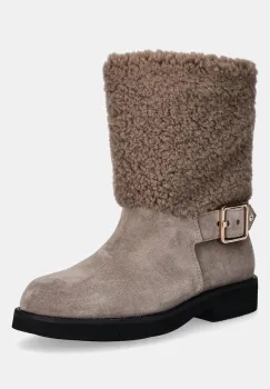 BOSS botine Eleri culoarea bej, cu toc plat, 50552748 imagine