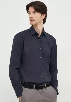 BOSS camasa barbati, culoarea albastru marin, cu guler clasic, slim imagine