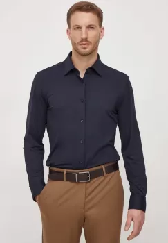 BOSS camasa barbati, culoarea albastru marin, cu guler clasic, slim imagine