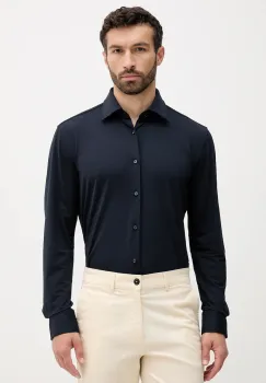 BOSS camasa culoarea bleumarin, cu guler italian, slim, 50545163 imagine