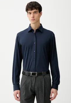 BOSS camasa culoarea bleumarin, cu guler italian, slim, 50550068 imagine