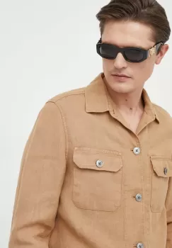 BOSS camasa de in culoarea bej, cu guler clasic, regular imagine