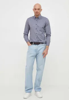 BOSS camasa din bumbac ORANGE barbati, culoarea bleumarin, cu guler italian, regular 50489341 imagine