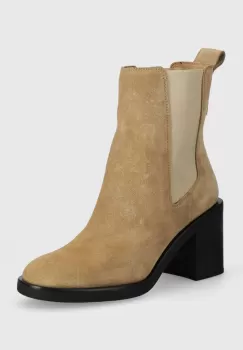 BOSS cizme din piele intoarsa Camy femei, culoarea bej, cu toc drept, 50523448 imagine