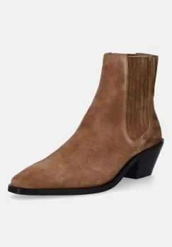 BOSS cizme din piele intoarsa Niara culoarea maro, cu toc drept, 50548781 imagine