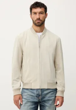 BOSS geaca bomber din piele intoarsa BECKHAM X BOSS culoarea bej, de tranzitie, 50549074 imagine