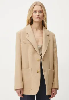 BOSS geaca de lana culoarea bej, oversize, melanj, 50530891 imagine