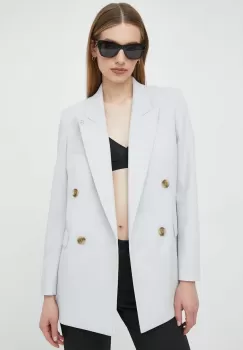BOSS geaca de lana culoarea gri, cu doua randuri de nasturi, neted imagine