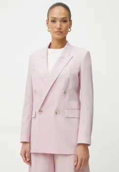 BOSS geaca de lana culoarea roz, cu doua randuri de nasturi, neted, 50537509 imagine
