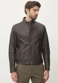 BOSS geaca de piele barbati, culoarea maro, de tranzitie, 50532475 imagine