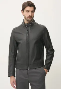 BOSS geaca de piele barbati, culoarea negru, de tranzitie, 50532475 imagine