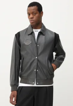 BOSS geaca de piele culoarea gri, de tranzitie, 50543223 imagine