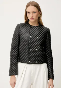 BOSS geaca de piele culoarea negru, de tranzitie, 50541919 imagine