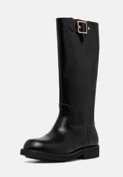 BOSS ghete de piele Eleri culoarea negru, cu toc plat, 50552771 imagine
