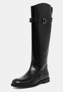 BOSS ghete de piele Lycia culoarea negru, cu toc plat, 50552801 imagine
