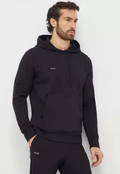 Boss Green bluza barbati, culoarea negru, cu gluga, neted imagine