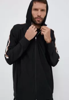 Boss Green bluza BOSS GREEN barbati, culoarea negru, cu gluga, modelator imagine