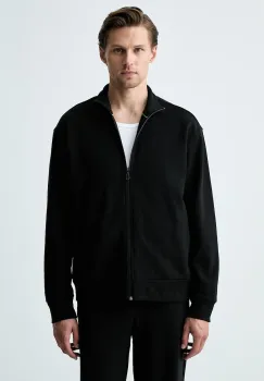 BOSS Green hanorac cu fermoar pentru barbati cu bumbac SW_Collar Full Zip imagine
