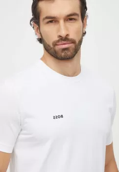 Boss Green tricou barbati, culoarea alb, cu imprimeu imagine