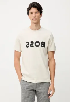 BOSS Green tricou din bumbac culoarea bej, cu imprimeu, 50548411 imagine