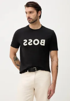 BOSS Green tricou din bumbac culoarea negru, cu imprimeu, 50548411 imagine