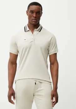 BOSS Green tricou polo barbati, culoarea bej, cu imprimeu, 50538176 imagine