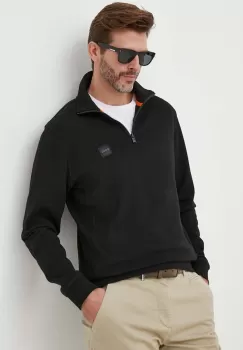 BOSS hanorac de bumbac BOSS CASUAL barbati, culoarea negru, neted imagine