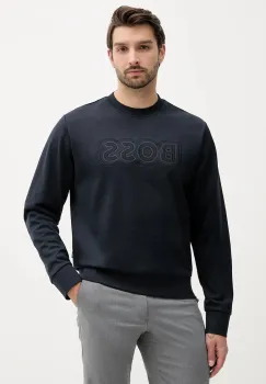 BOSS hanorac de bumbac culoarea bleumarin, cu imprimeu, 50543914 imagine