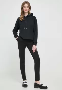 BOSS hanorac de bumbac femei, culoarea negru, cu gluga, cu imprimeu imagine