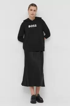 BOSS hanorac de bumbac femei, culoarea negru, cu gluga, cu imprimeu imagine