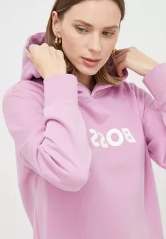 BOSS hanorac de bumbac femei, culoarea roz, cu gluga, cu imprimeu imagine
