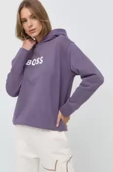 BOSS hanorac de bumbac femei, culoarea violet, cu gluga, cu imprimeu imagine