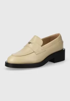 BOSS mocasini de piele Iryna femei, culoarea bej, cu toc plat, 50523445 imagine